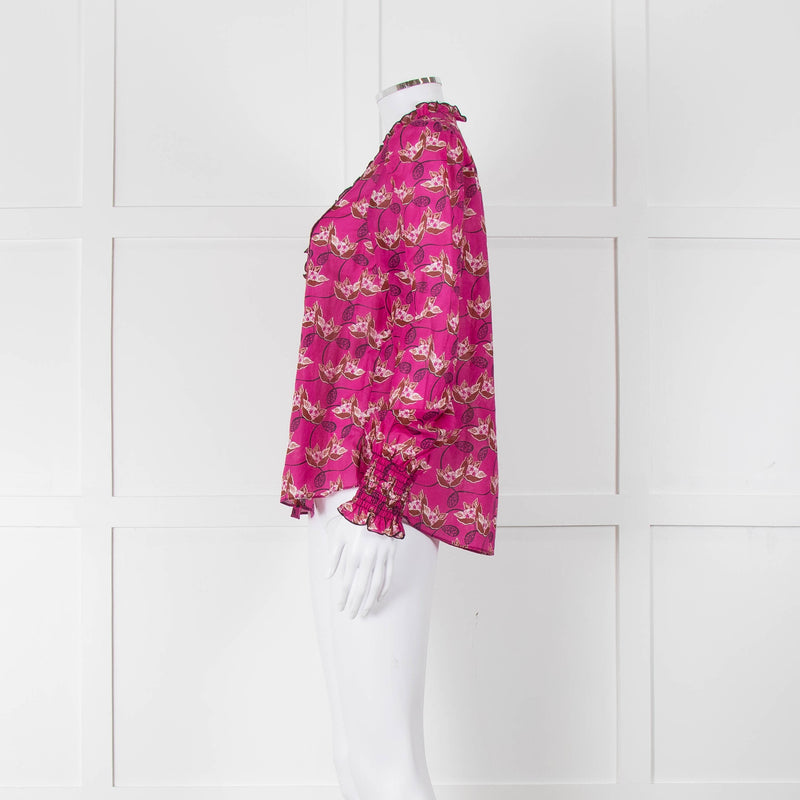 ME + EM Hot Pink Floral Frill Trim Blouse