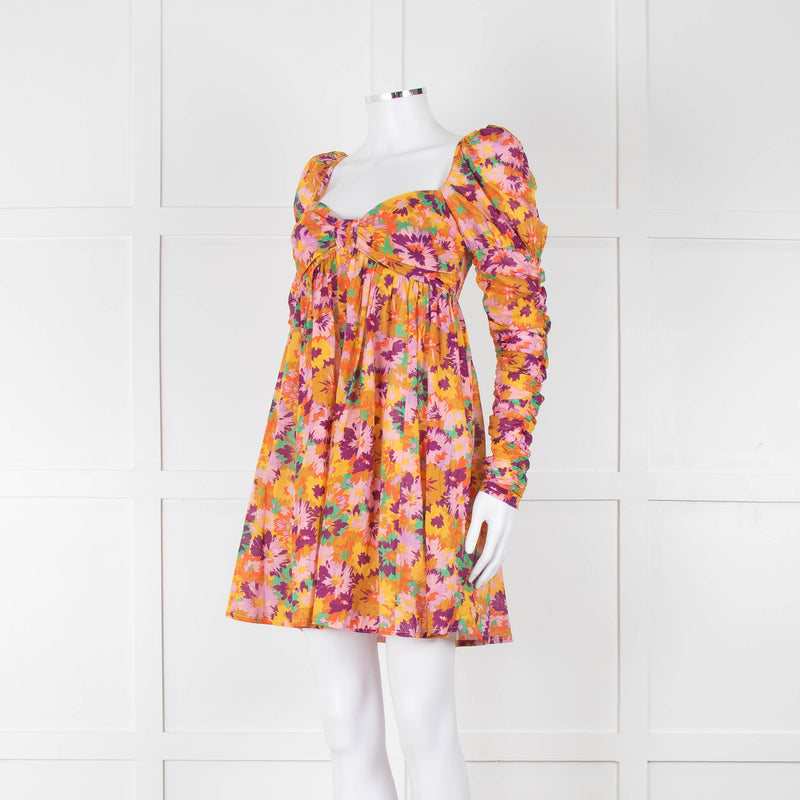 Zimmermann Cotton Orange, Pink and Purple Floral 'Violet' Twist Front Mini Dress