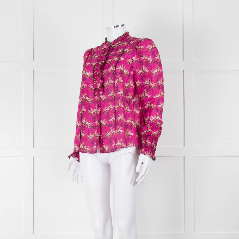 ME + EM Hot Pink Floral Frill Trim Blouse
