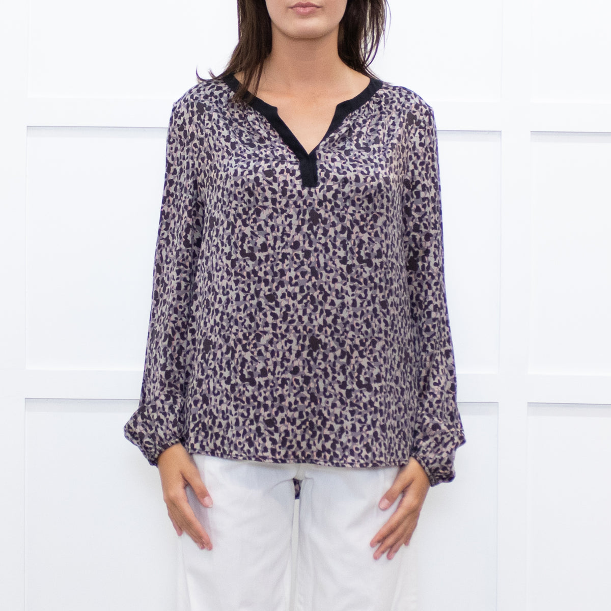 Dea Kudibal Dark Grey and Pink Leopard Silk Shirt
