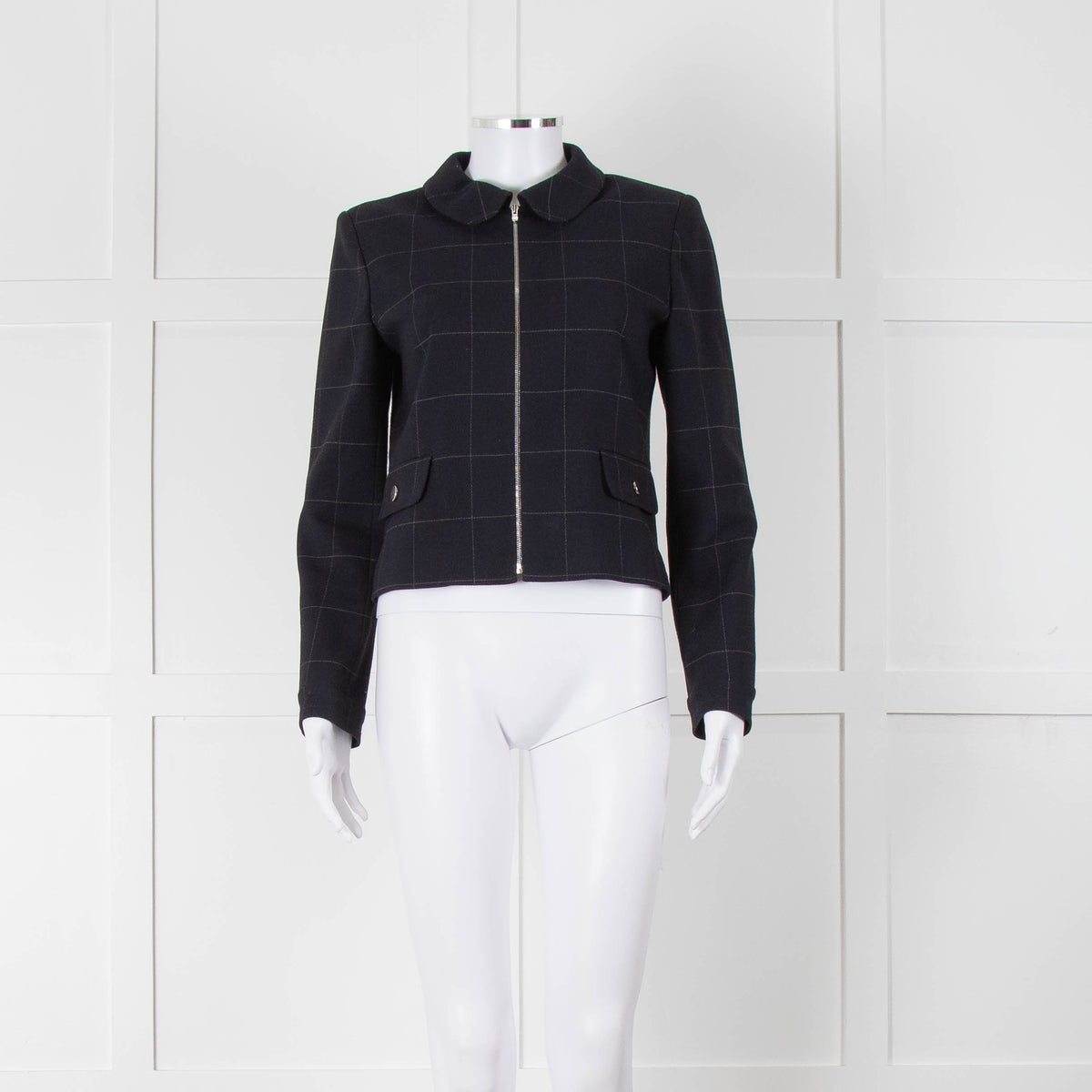 Claudie Pierlot Navy White Check Zip Up Jacket