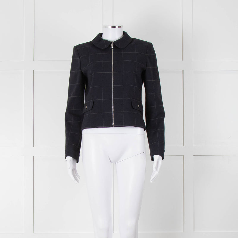 Claudie Pierlot Navy White Check Zip Up Jacket