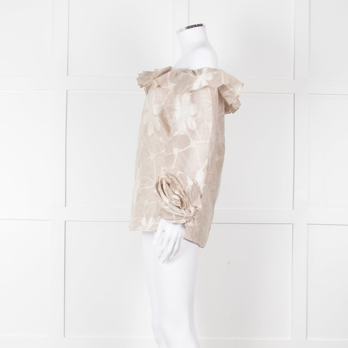 Anne Fontaine Beige Flower Sleeve Detail Top