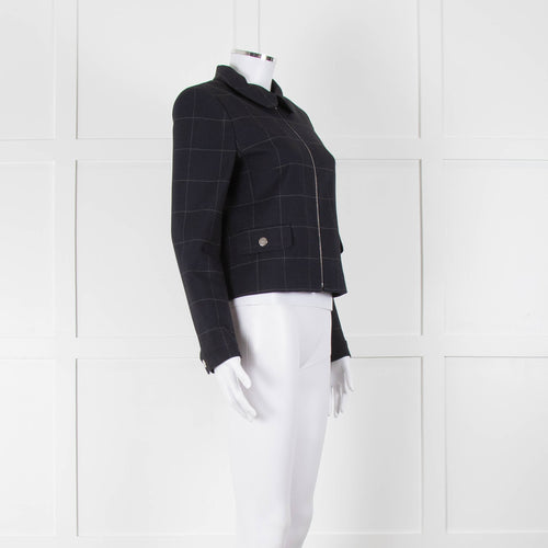 Claudie Pierlot Navy White Check Zip Up Jacket