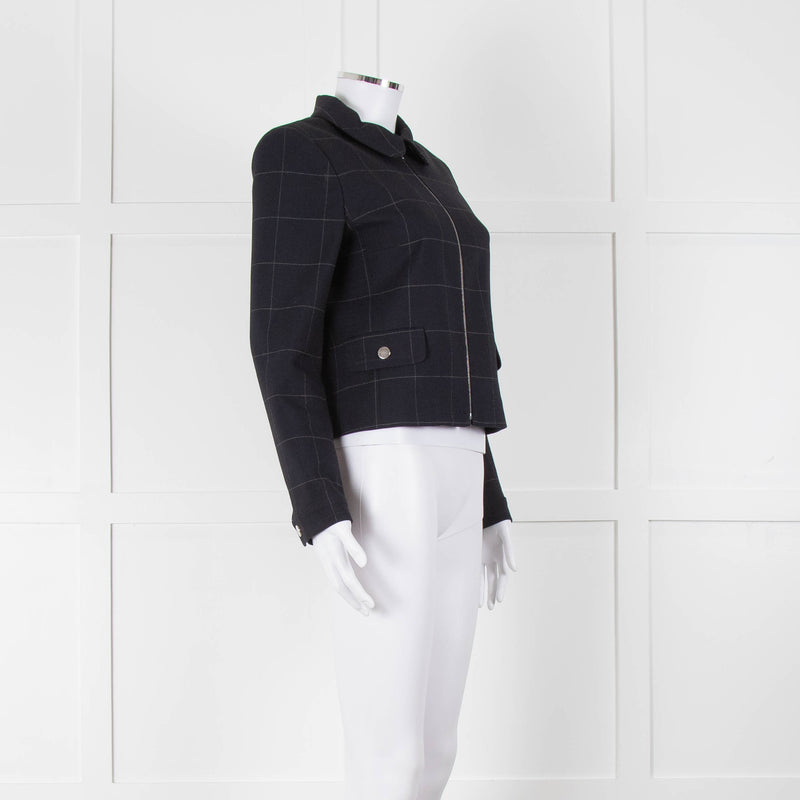 Claudie Pierlot Navy White Check Zip Up Jacket