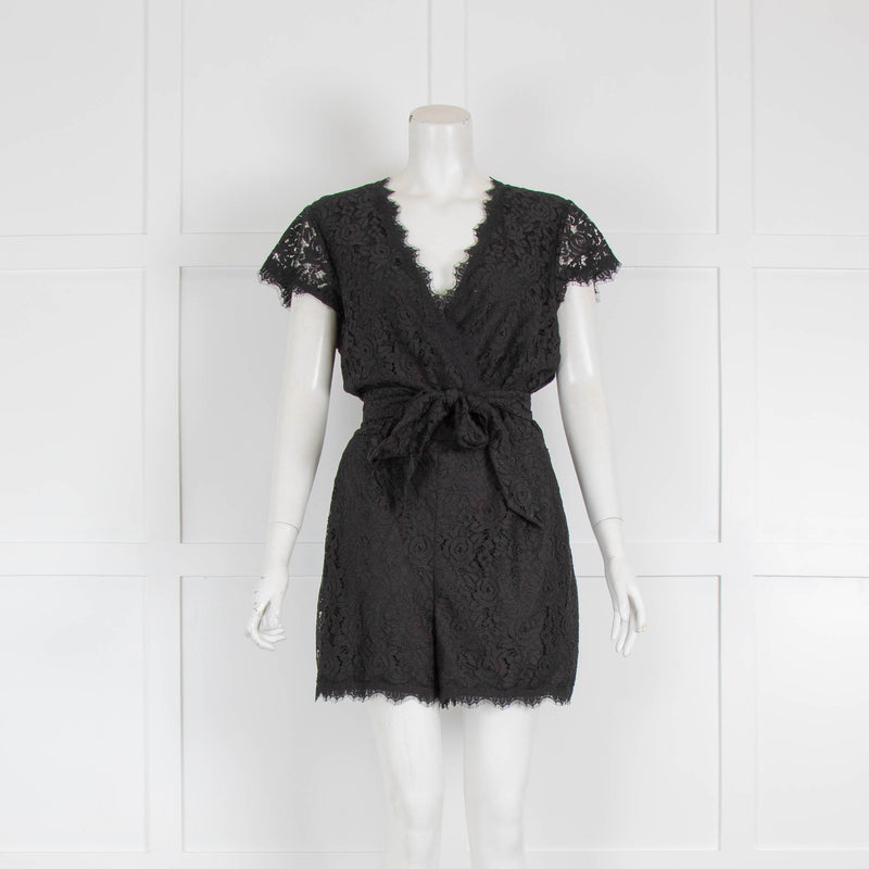 Diane von Furstenberg Black Lace Cap Sleeve Playsuit