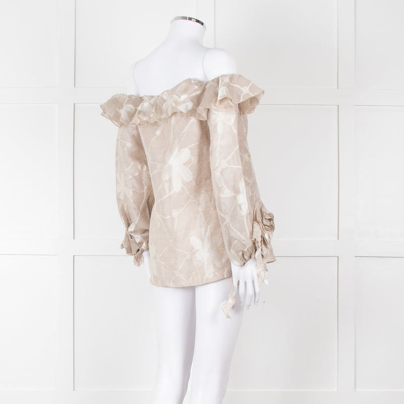 Anne Fontaine Beige Flower Sleeve Detail Top