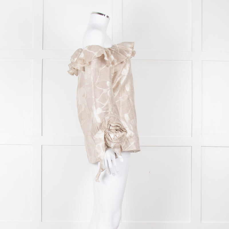 Anne Fontaine Beige Flower Sleeve Detail Top
