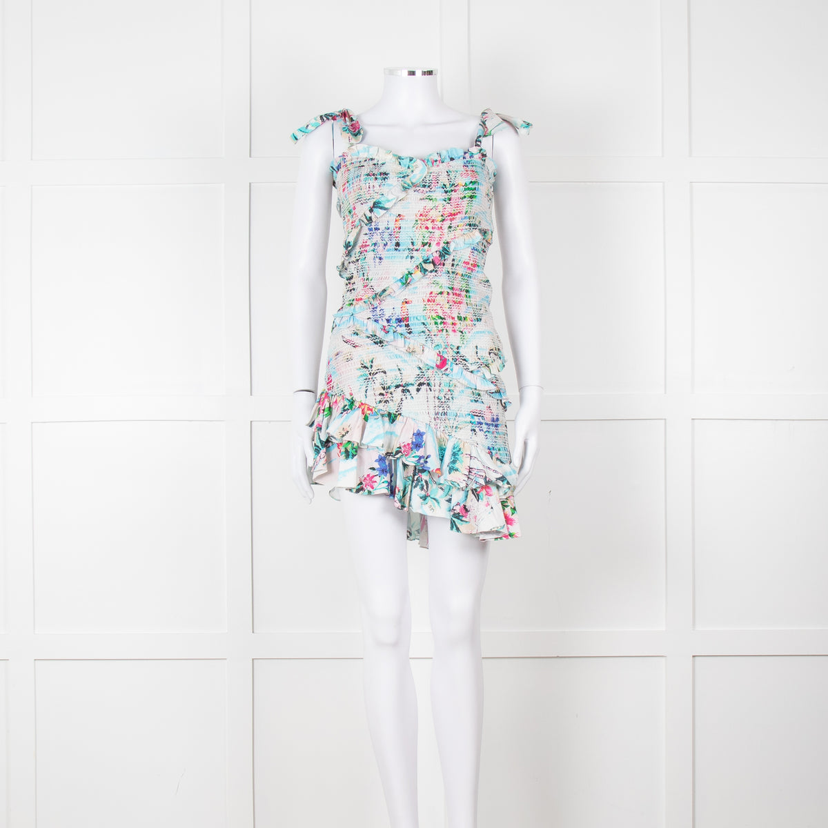 Rococo Sand Cream Multi Colour Floral Elasticated Fitted Sleeveless Mini Dress