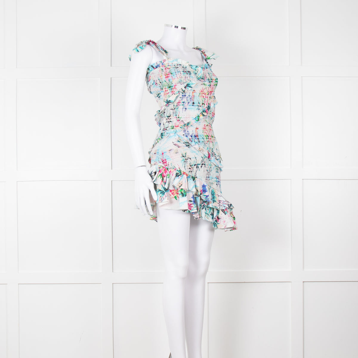 Rococo Sand Cream Multi Colour Floral Elasticated Fitted Sleeveless Mini Dress
