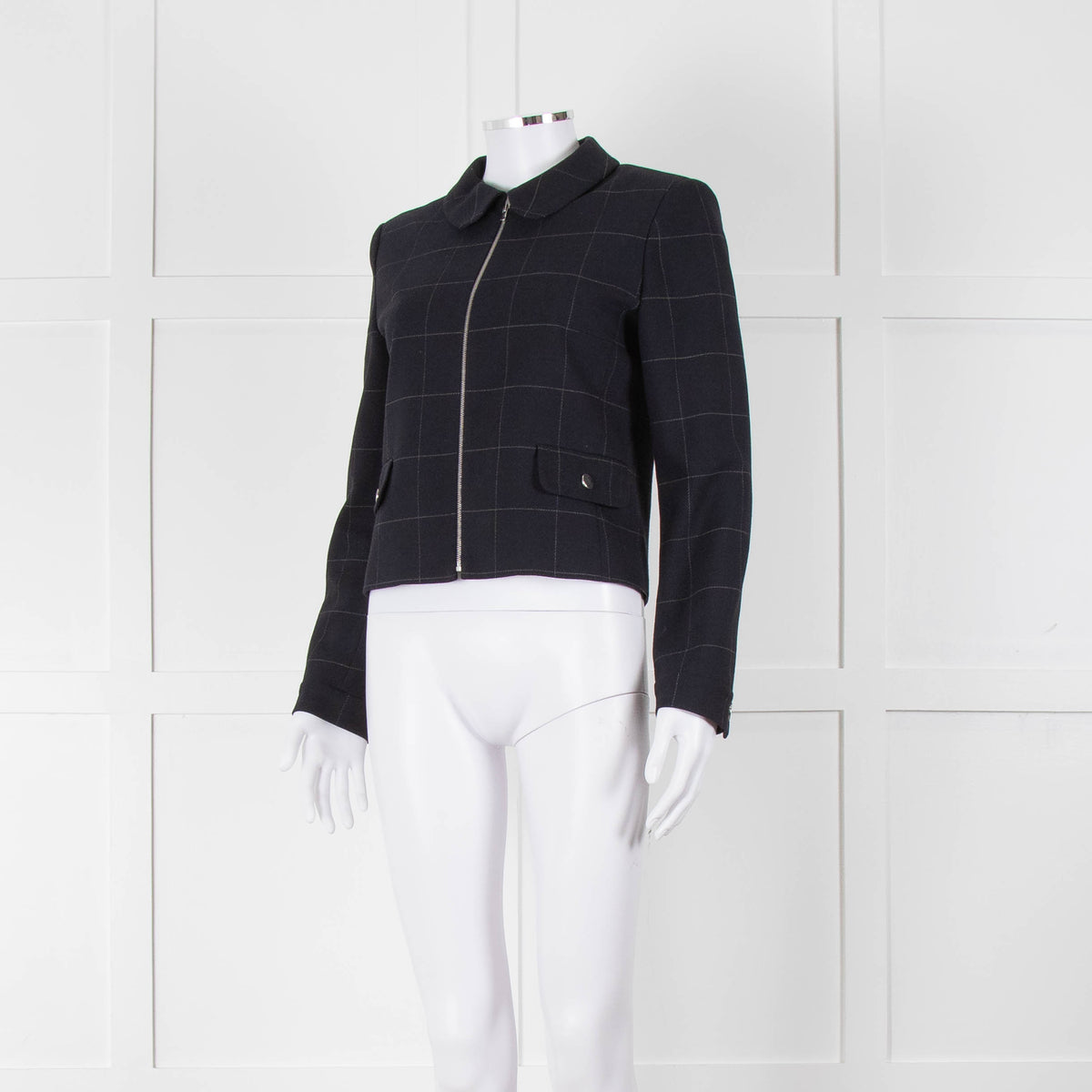 Claudie Pierlot Navy White Check Zip Up Jacket