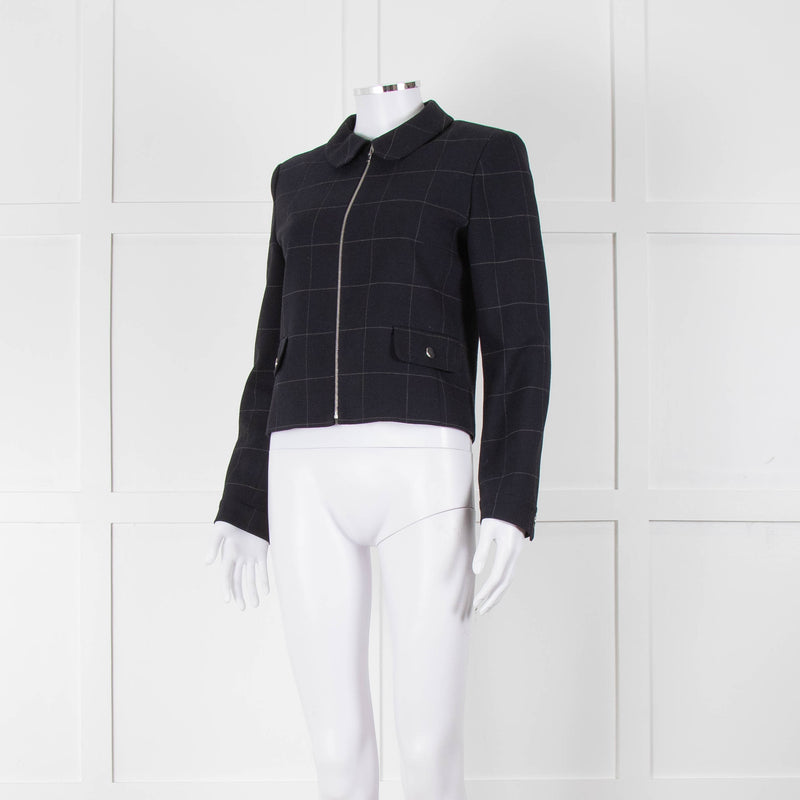 Claudie Pierlot Navy White Check Zip Up Jacket