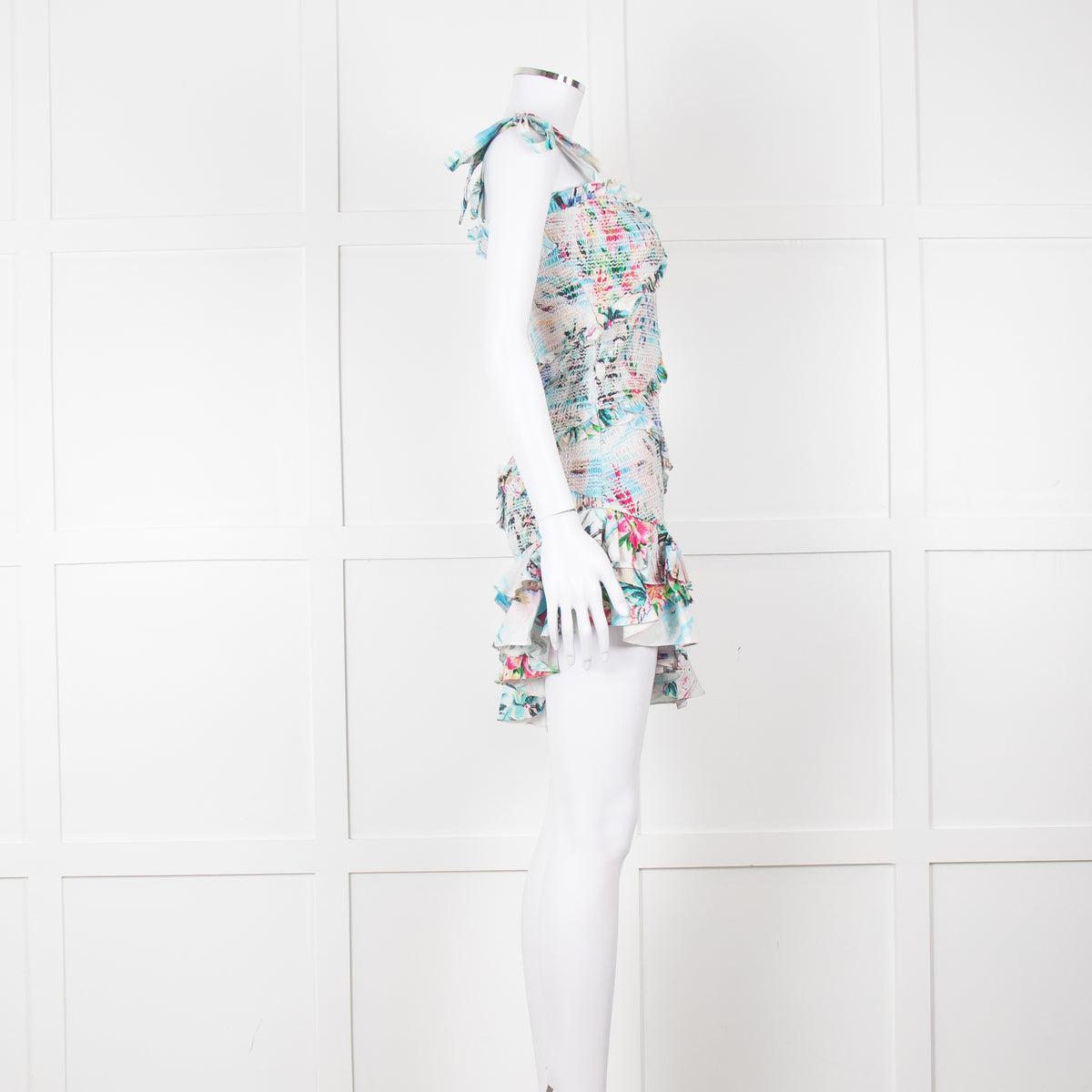Rococo Sand Cream Multi Colour Floral Elasticated Fitted Sleeveless Mini Dress
