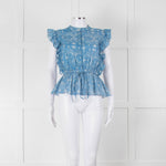 Carolina K Sky Blue White Bird & Blossom Print Sleeveless Top