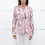 Dea Kudibal Floral Outline Red and Blue Silk Blouse