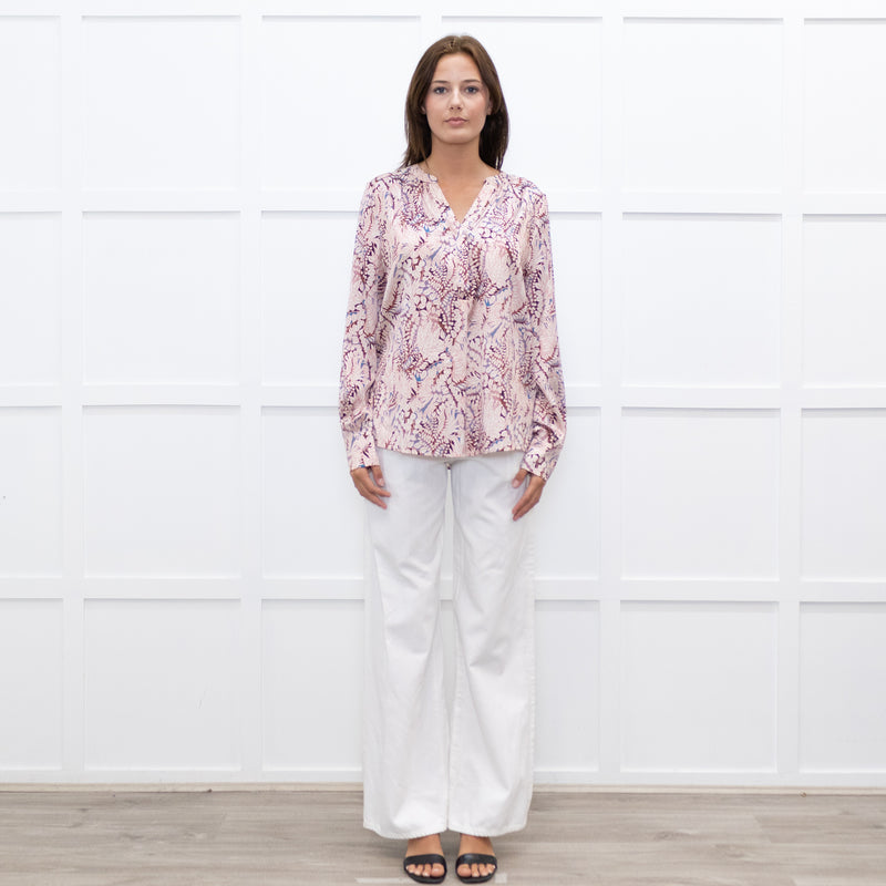 Dea Kudibal Floral Outline Red and Blue Silk Blouse