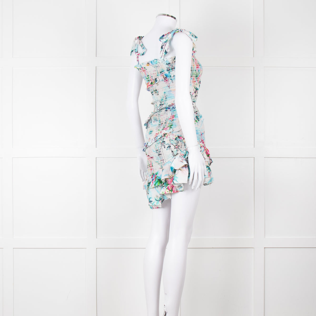 Rococo Sand Cream Multi Colour Floral Elasticated Fitted Sleeveless Mini Dress