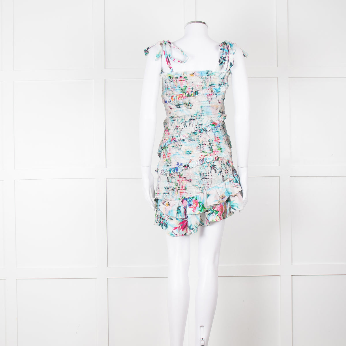 Rococo Sand Cream Multi Colour Floral Elasticated Fitted Sleeveless Mini Dress