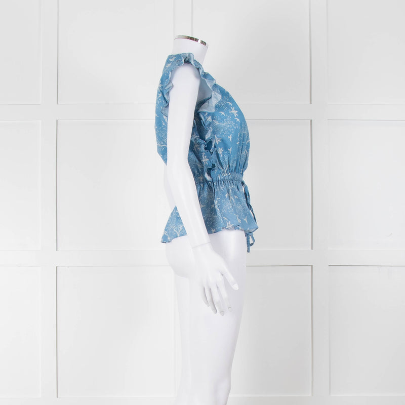 Carolina K Sky Blue White Bird & Blossom Print Sleeveless Top