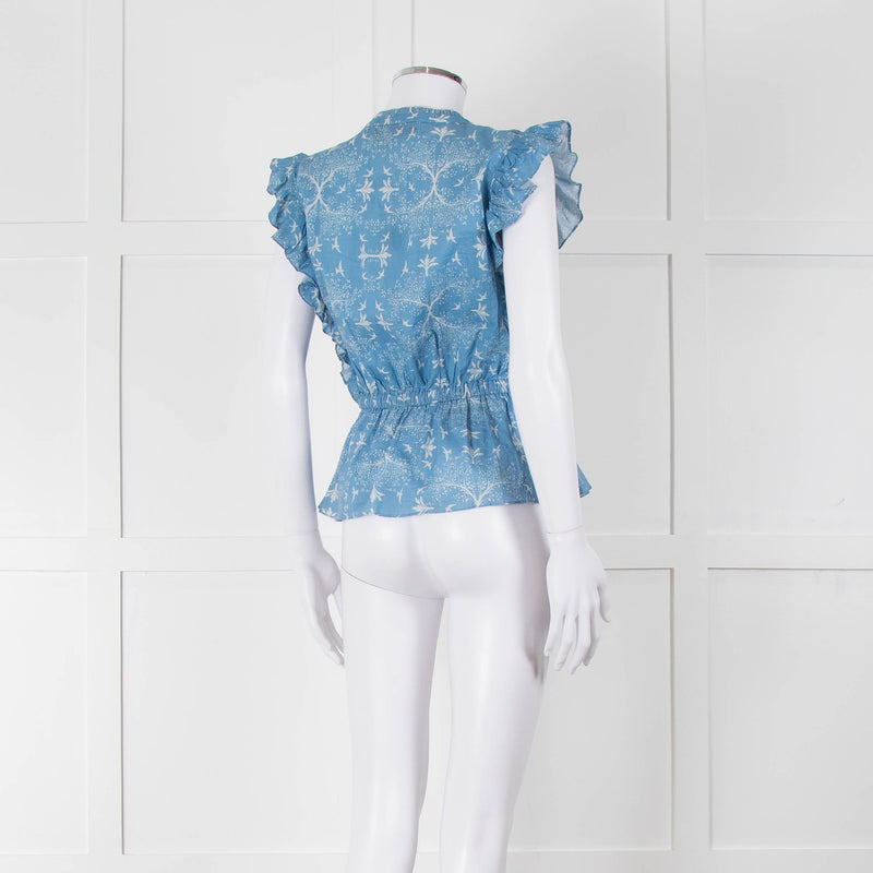 Carolina K Sky Blue White Bird & Blossom Print Sleeveless Top