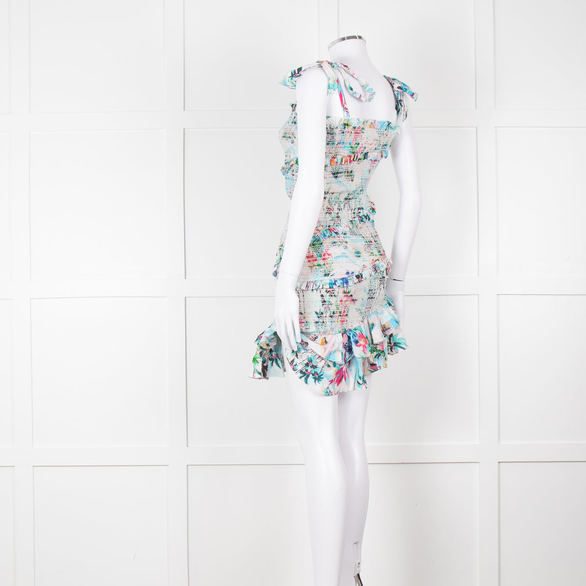 Rococo Sand Cream Multi Colour Floral Elasticated Fitted Sleeveless Mini Dress