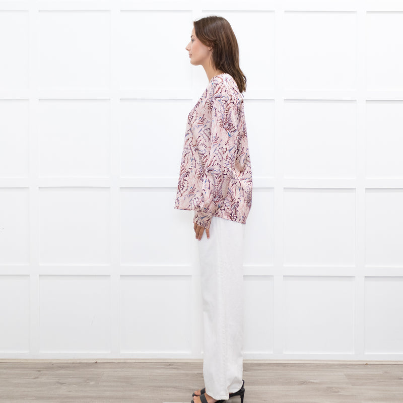 Dea Kudibal Floral Outline Red and Blue Silk Blouse
