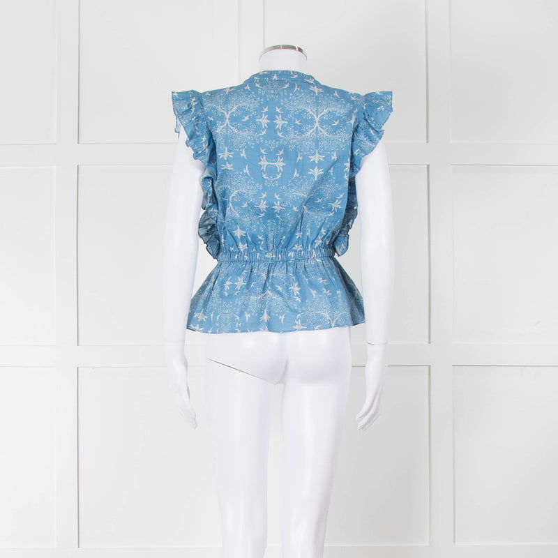 Carolina K Sky Blue White Bird & Blossom Print Sleeveless Top