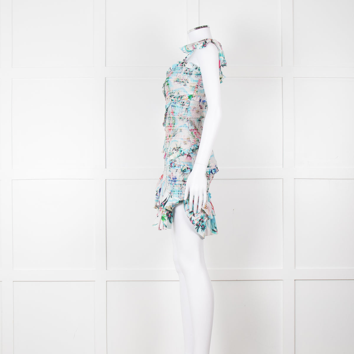 Rococo Sand Cream Multi Colour Floral Elasticated Fitted Sleeveless Mini Dress