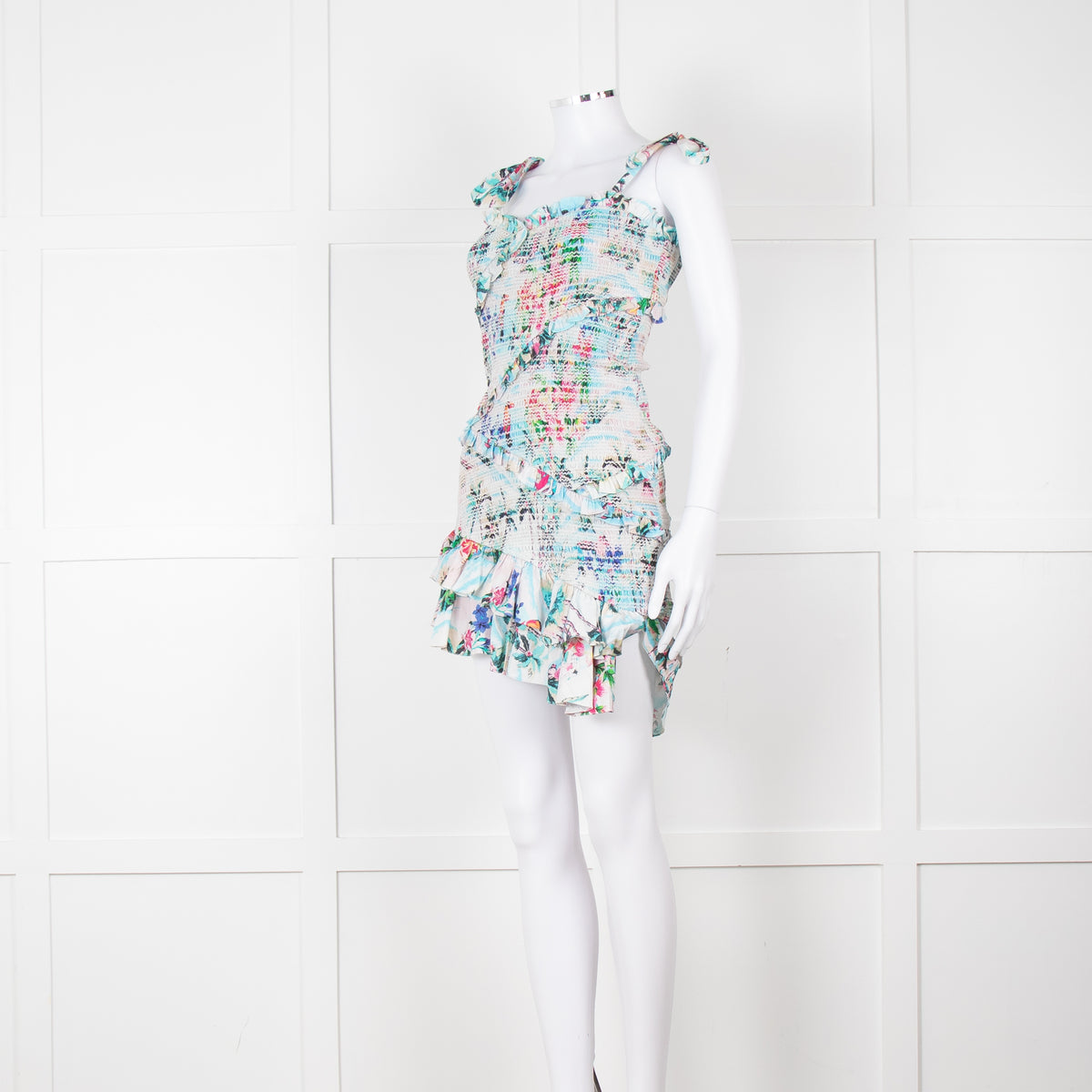 Rococo Sand Cream Multi Colour Floral Elasticated Fitted Sleeveless Mini Dress