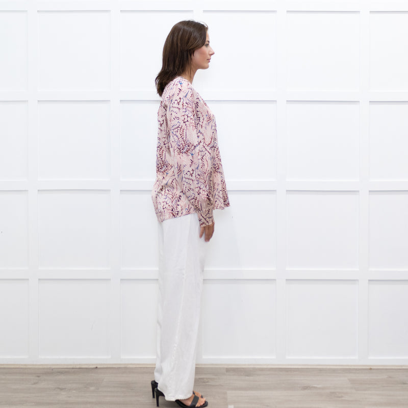Dea Kudibal Floral Outline Red and Blue Silk Blouse