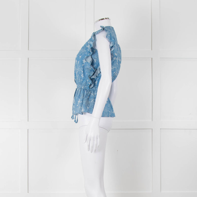Carolina K Sky Blue White Bird & Blossom Print Sleeveless Top