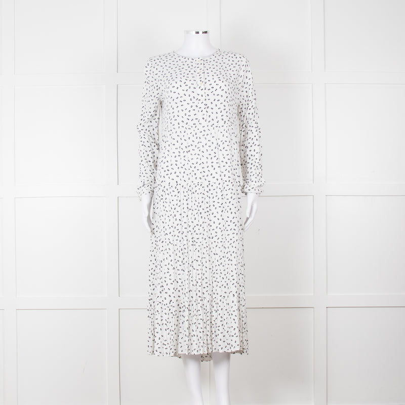 Iris White Black Triangle Print Frill Detail Midi Dress