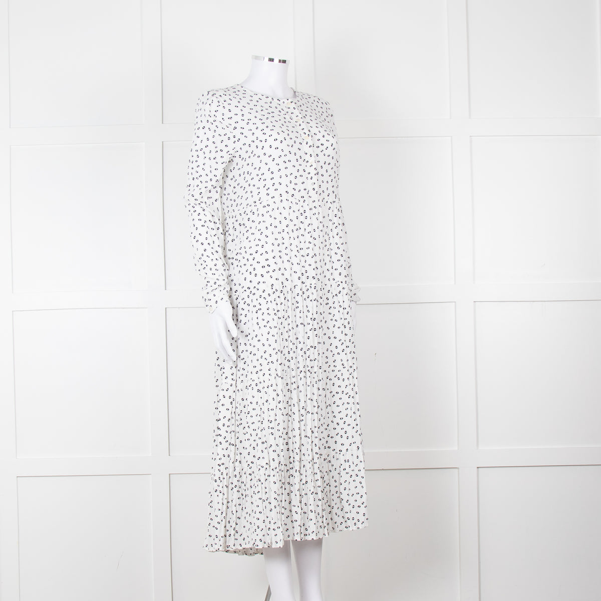 Iris White Black Triangle Print Frill Detail Midi Dress