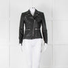Muubaa Black Leather Knit Panel Sleeve Biker Jacket
