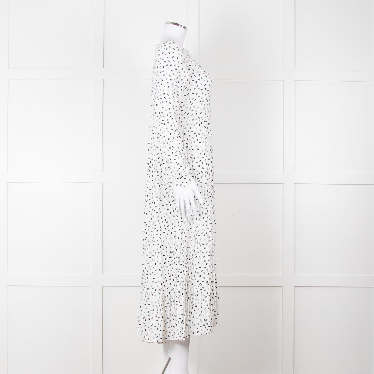 Iris White Black Triangle Print Frill Detail Midi Dress