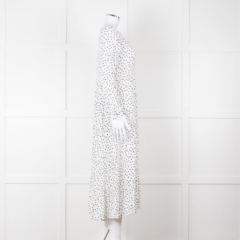 Iris White Black Triangle Print Frill Detail Midi Dress