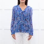 Moliin Blue Patterned Blouse with Smocked Cuffs
