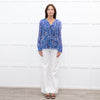 Moliin Blue Patterned Blouse with Smocked Cuffs