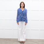 Moliin Blue Patterned Blouse with Smocked Cuffs