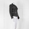Muubaa Black Leather Knit Panel Sleeve Biker Jacket