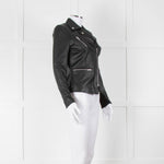 Muubaa Black Leather Knit Panel Sleeve Biker Jacket