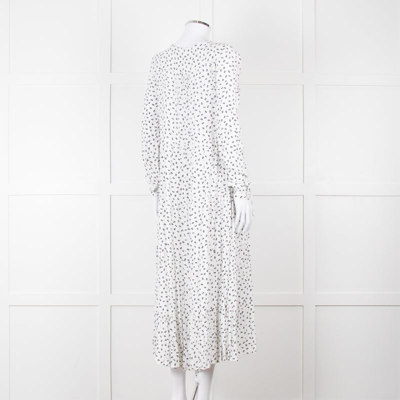 Iris White Black Triangle Print Frill Detail Midi Dress