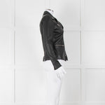 Muubaa Black Leather Knit Panel Sleeve Biker Jacket