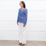 Moliin Blue Patterned Blouse with Smocked Cuffs