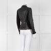 Muubaa Black Leather Knit Panel Sleeve Biker Jacket