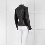 Muubaa Black Leather Knit Panel Sleeve Biker Jacket