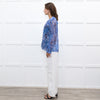 Moliin Blue Patterned Blouse with Smocked Cuffs