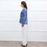 Moliin Blue Patterned Blouse with Smocked Cuffs