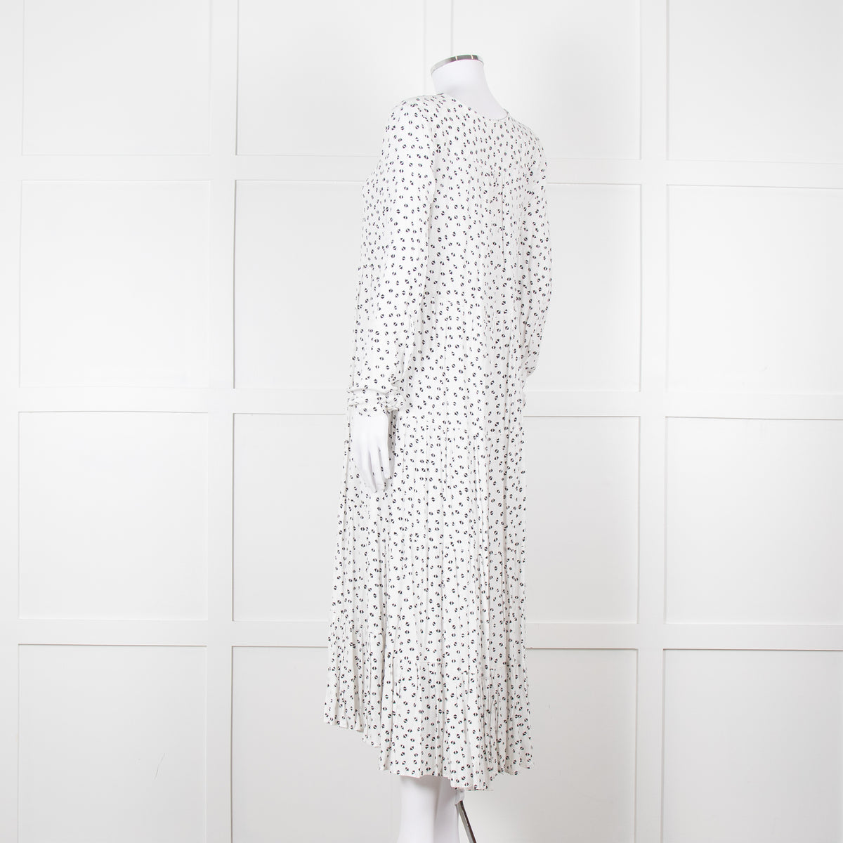 Iris White Black Triangle Print Frill Detail Midi Dress