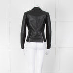 Muubaa Black Leather Knit Panel Sleeve Biker Jacket
